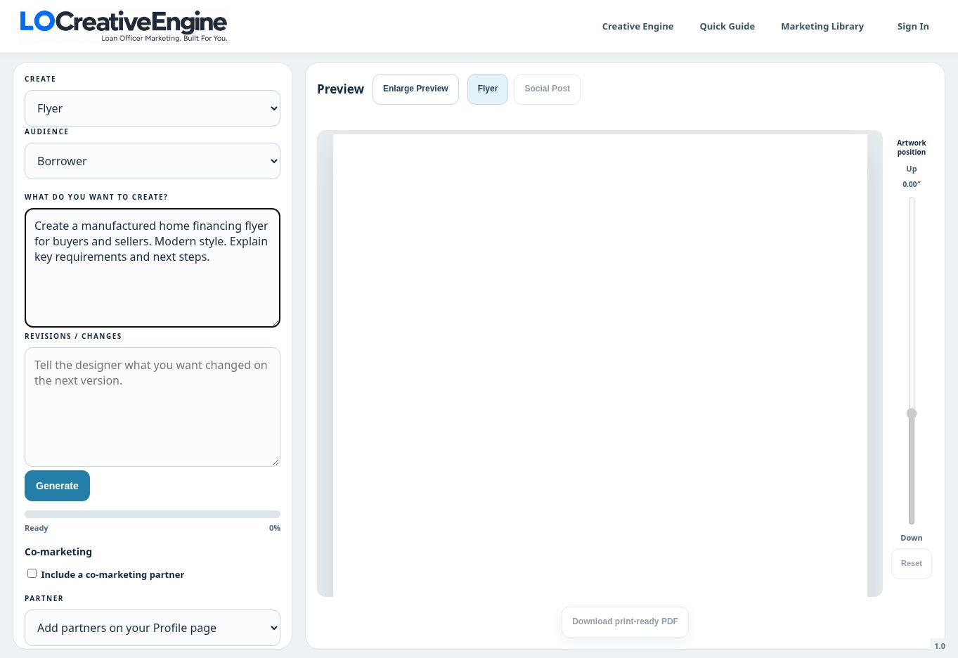 Use the preview tabs and Enlarge Preview after generating or loading a design.